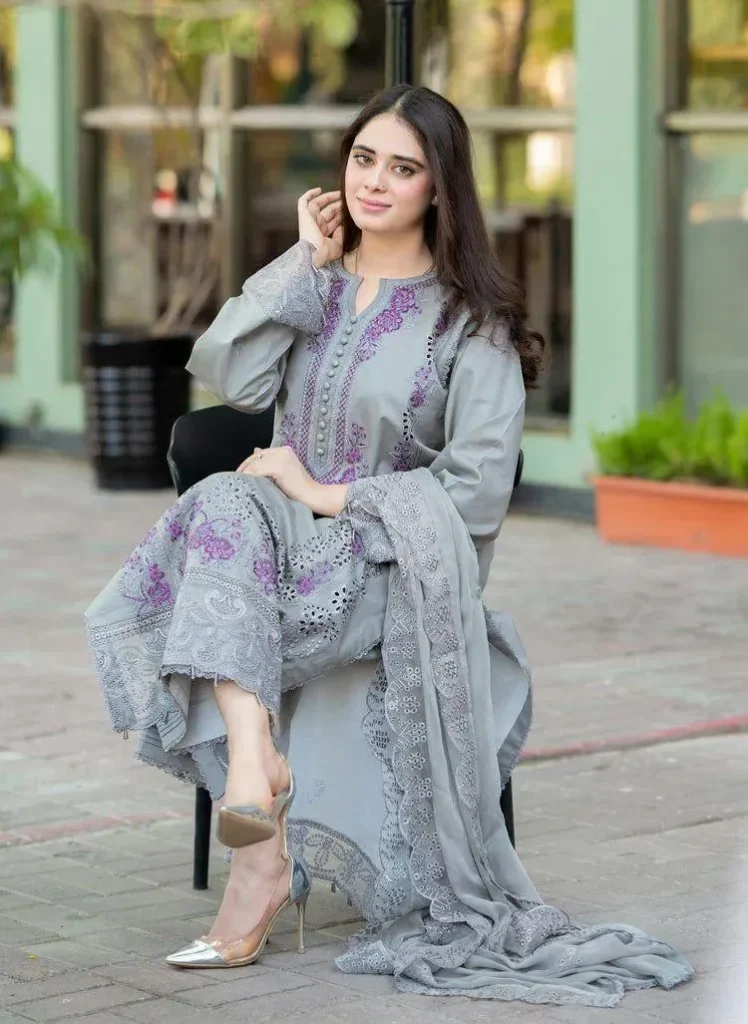 Mushq Style Airjet Lawn Embroidered 3 Piece Suit Grey