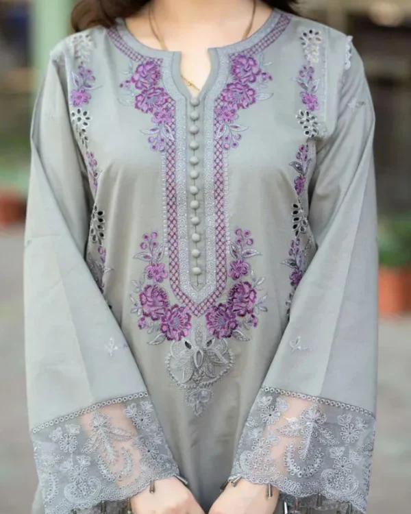 Mushq Style Airjet Lawn Embroidered 3 Piece Suit Grey — alternate view