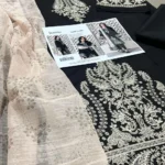 Elegant Black Embroidered Kurta Set with Beige Shawl for Women view 3