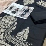Elegant Black Embroidered Kurta Set with Beige Shawl for Women view 4