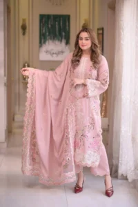 Elegant Pink Embroidered Kurta Set with Dupatta