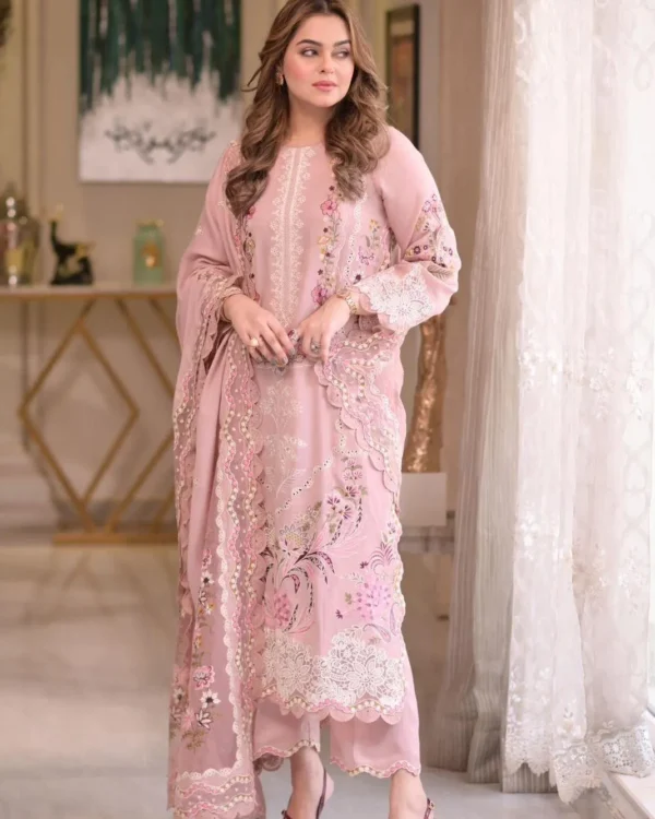 Elegant Pink Embroidered Kurta Set with Dupatta — alternate view