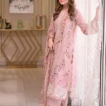 Elegant Pink Embroidered Kurta Set with Dupatta view 4