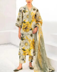 Premium Yellow Digital Print Lawn 3 Piece Suit