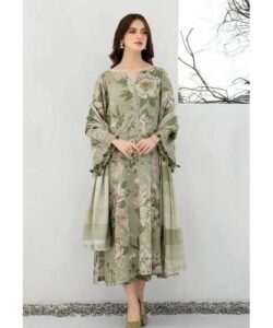 Elegant Floral Printed Anarkali Suit Green 3 Piece Set