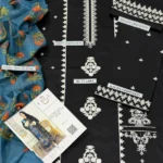 Elegant Black Embroidered Lawn 3 Piece Suit with Digital Print Dupatta view 3
