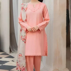 Peach Embroidered Lawn 3 Piece Suit