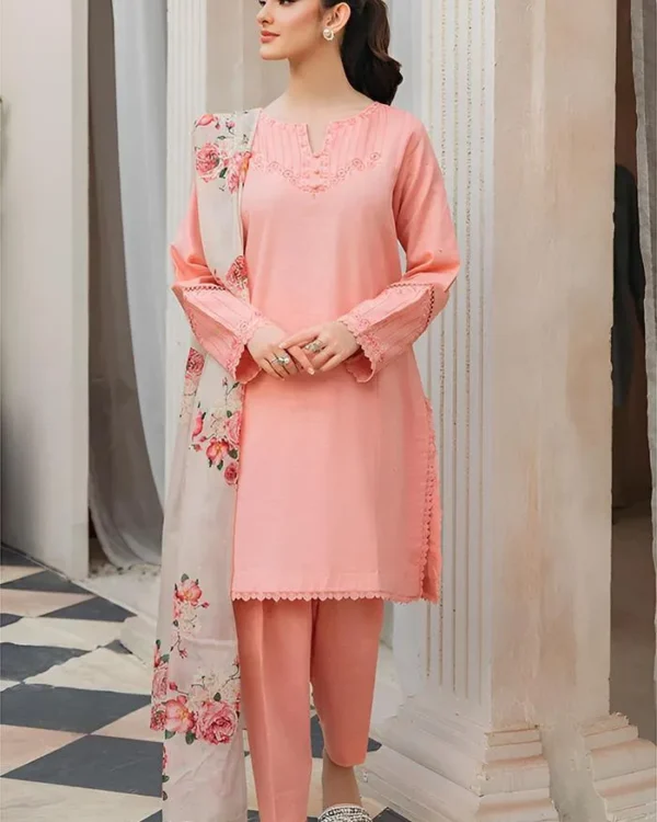 Peach Embroidered Lawn 3 Piece Suit