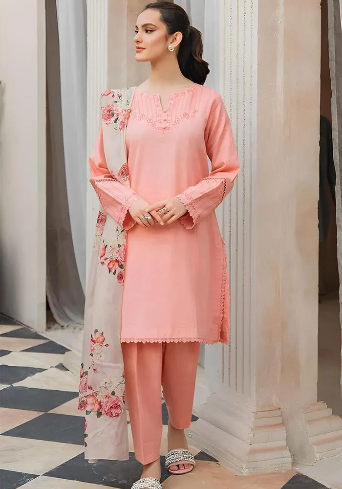 Peach Embroidered Lawn 3 Piece Suit