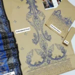 Elegant Blue Beige Embroidered Lawn Suit 3 Piece Set for Women view 4