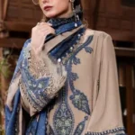 Elegant Blue Beige Embroidered Lawn Suit 3 Piece Set for Women view 2