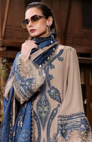 Elegant Blue Beige Embroidered Lawn Suit 3 Piece Set for Women — alternate view