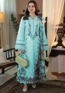 Elegant Light Blue Embroidered Kurta Set 3 Piece Suit for Women
