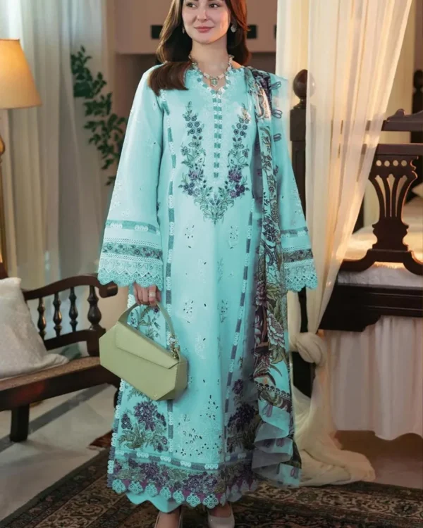 Elegant Light Blue Embroidered Kurta Set 3 Piece Suit for Women