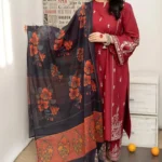 Elegant Maroon Embroidered Lawn 3 Piece Suit with Printed Dupatta view 1