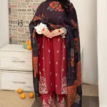 Elegant Maroon Embroidered Lawn 3 Piece Suit with Printed Dupatta view 2