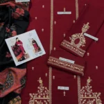 Elegant Maroon Embroidered Lawn 3 Piece Suit with Printed Dupatta view 3