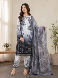 Elegant Black Printed Lawn 3 Piece Suit for Women