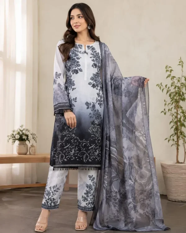 Elegant Black Printed Lawn 3 Piece Suit for Women