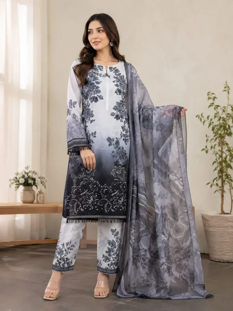Elegant Black Printed Lawn 3 Piece Suit for Women