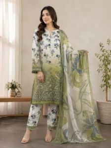 Elegant Floral Green Kurta Set 3 Piece Suit for Women