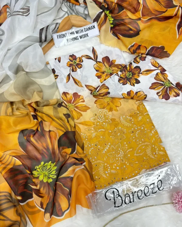 Elegant Floral Printed Kurta Set Yellow 3 Piece Suit for Women — alternate view