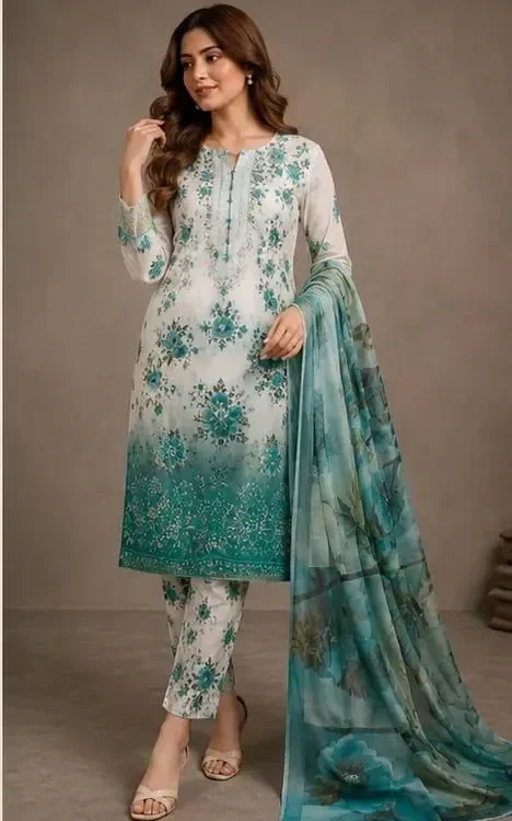 Elegant Green Printed Lawn 3 Piece Suit for Women — alternate view