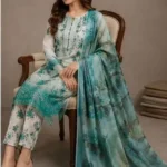 Elegant Green Printed Lawn 3 Piece Suit for Women view 3