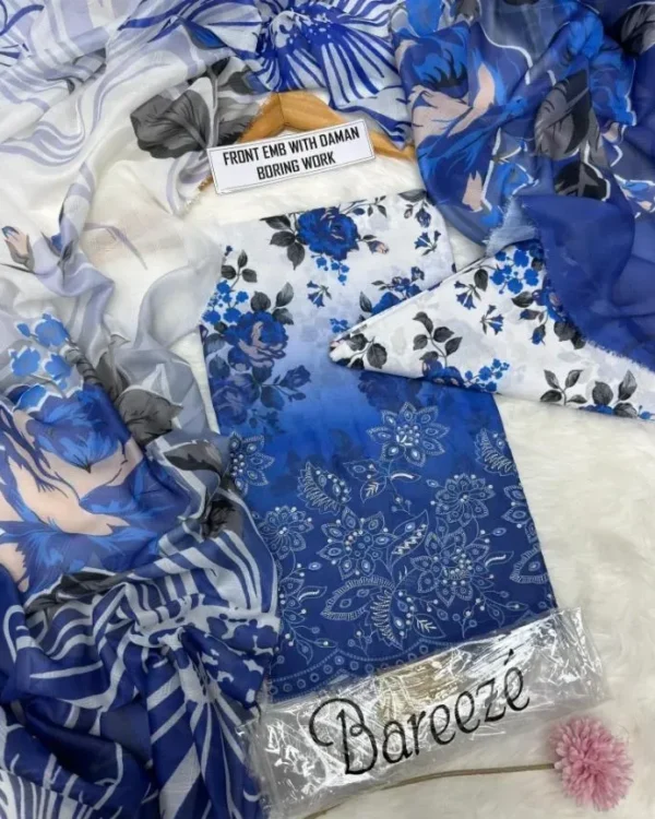 Elegant Blue Printed Lawn 3 Piece Suit for Women — alternate view