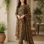 Elegant Yellow Printed Lawn 3 Piece Suit for Women view 1